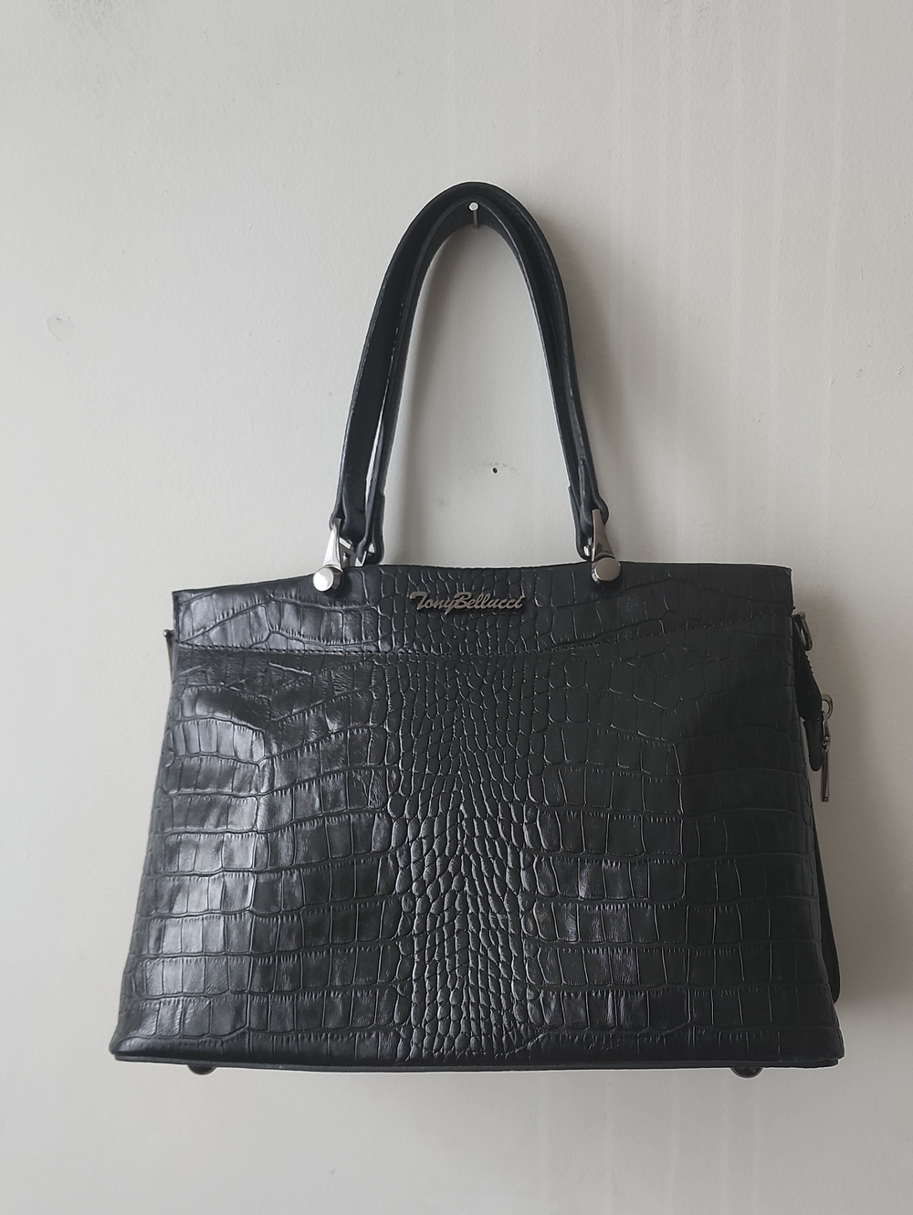 Black Croc-Embossed Tote